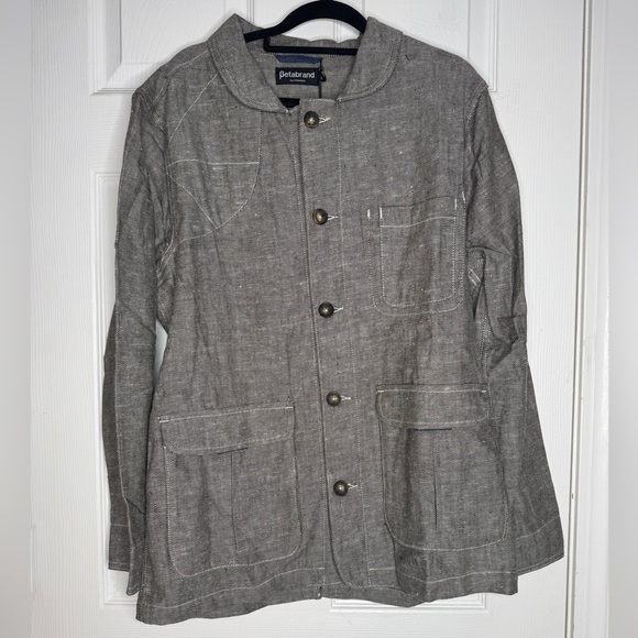 BETABRAND Mens NWT Button Front Utility Field Work Jacket Herringbone USA Gray M - Picture 1 of 6